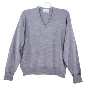 70s Royal Jeff Knit Sweater Gray V Neck Pullover Ribbed Trim Mens L VTG USA Made